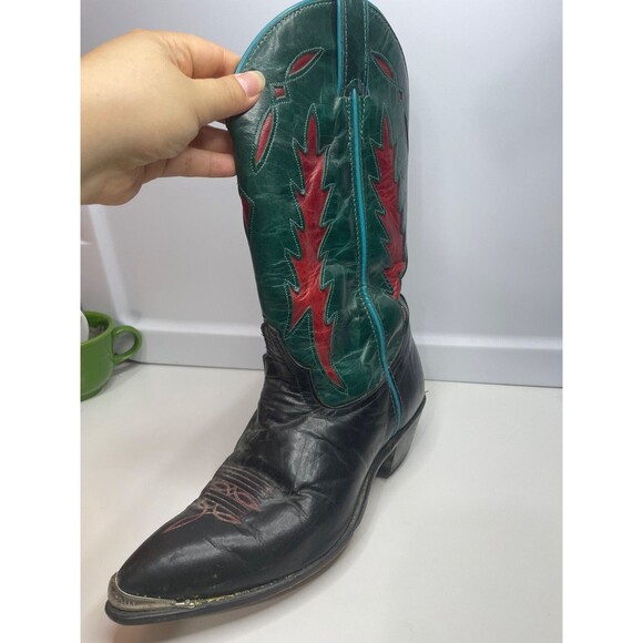 Code West Women’s Size: 9 M Teal Green Leather Cowboy Boots USA Vintage - Picture 7 of 16